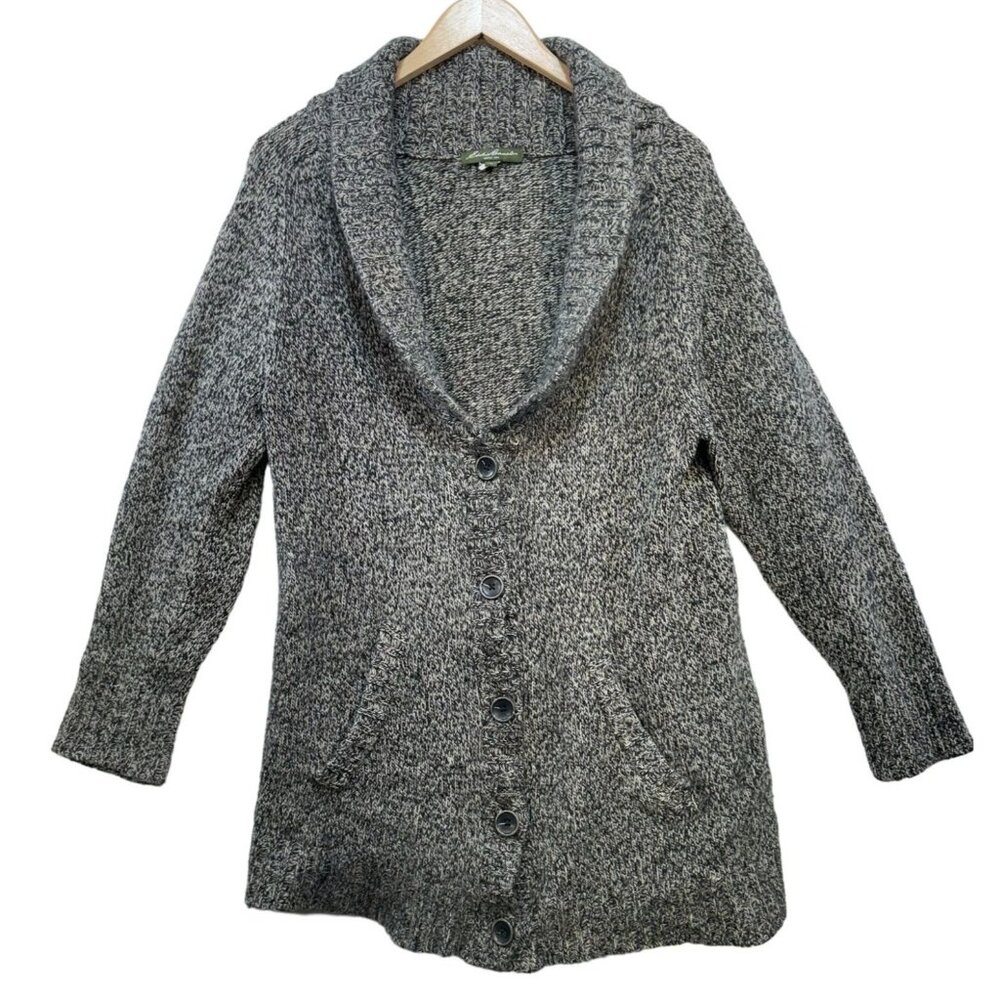Eddie Bauer Womens Wool Blend Cardigan Long Sweater XL Gray Shawl Collar